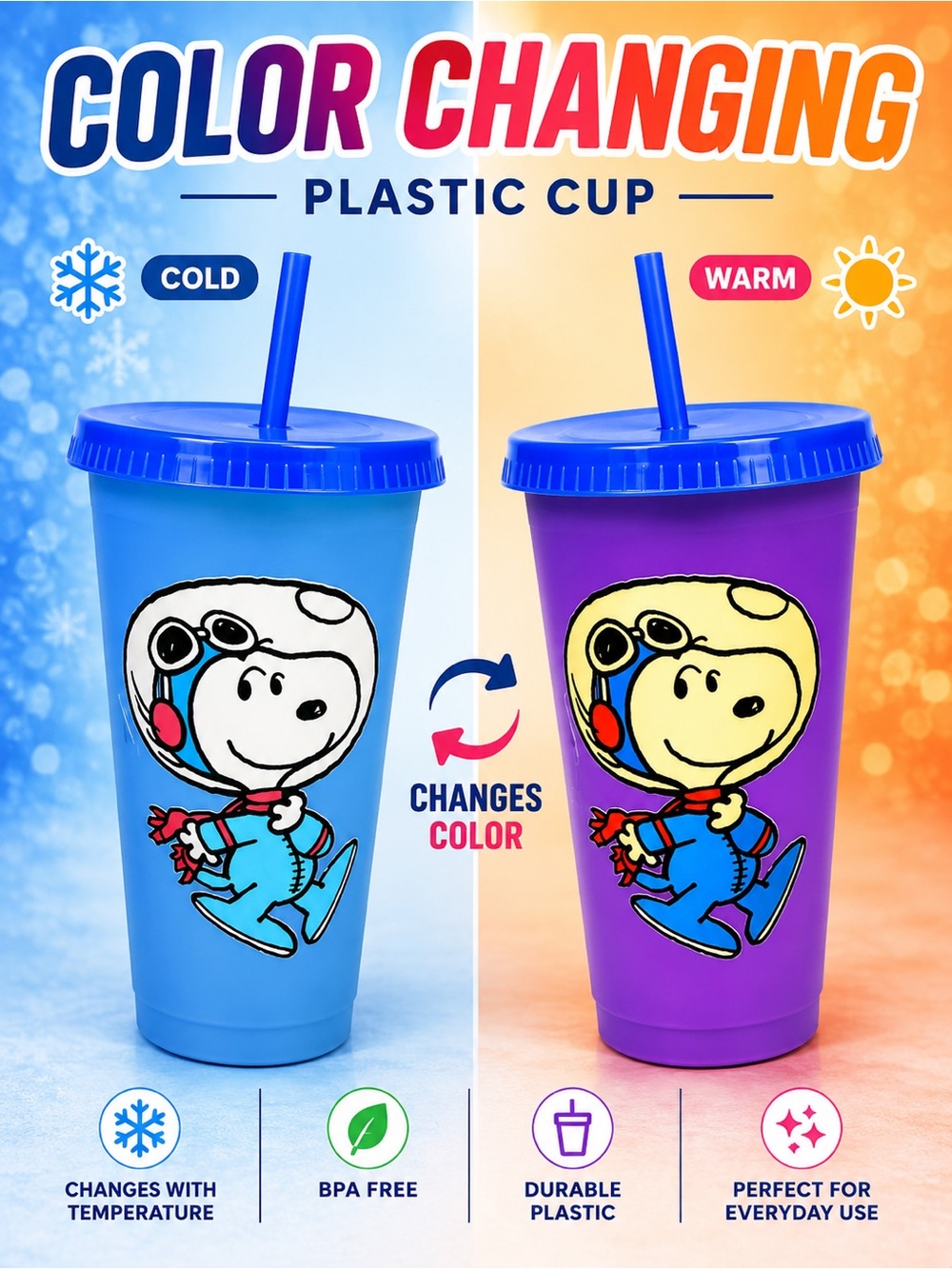 Peanuts Color-Changing Plastic Cup - Blue to Purple